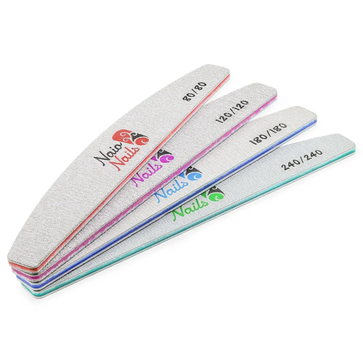 Pack of 4 Mixed - Zebra Grey Half Moon 80, 120, 180, 240 Grit Nail Files   Naio Nails