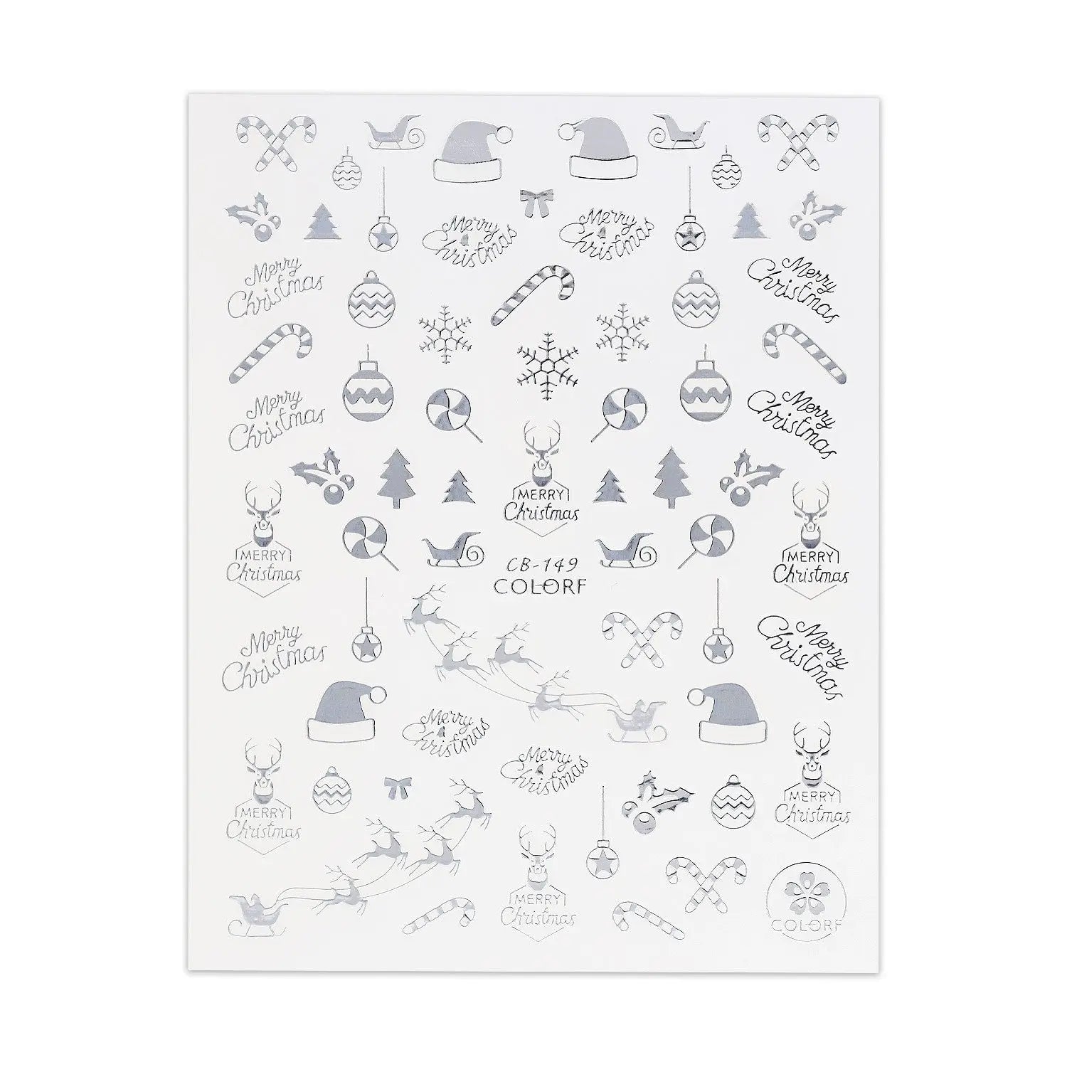 Christmas Sticker - Silver Tree, Bauble & Sleigh   Naio Nails