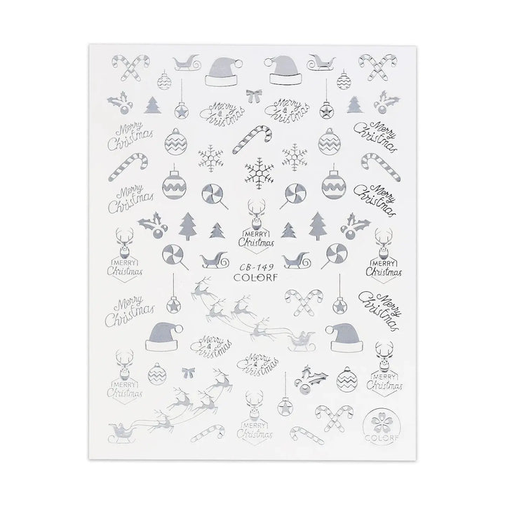 Christmas Sticker - Silver Tree, Bauble & Sleigh   Naio Nails