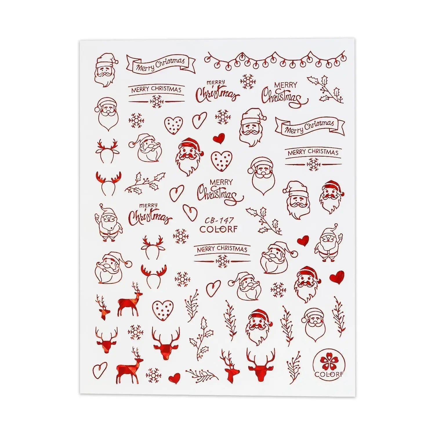 Christmas Sticker - Red Santa, Holly & Mistletoe   Naio Nails
