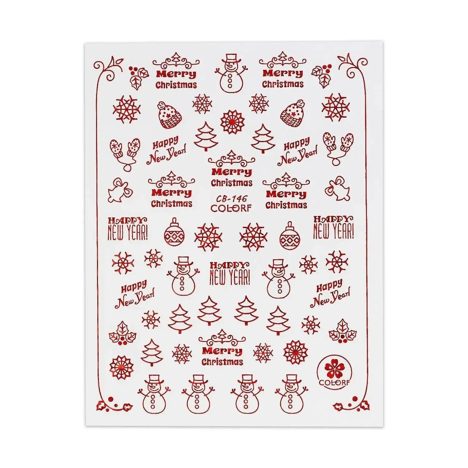 Christmas Sticker - Red Snowman & Trees   Naio Nails