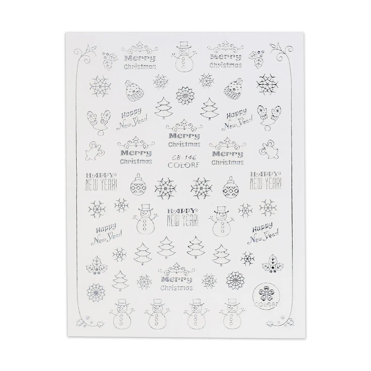 Christmas Sticker - Silver Snowman & Trees   Naio Nails