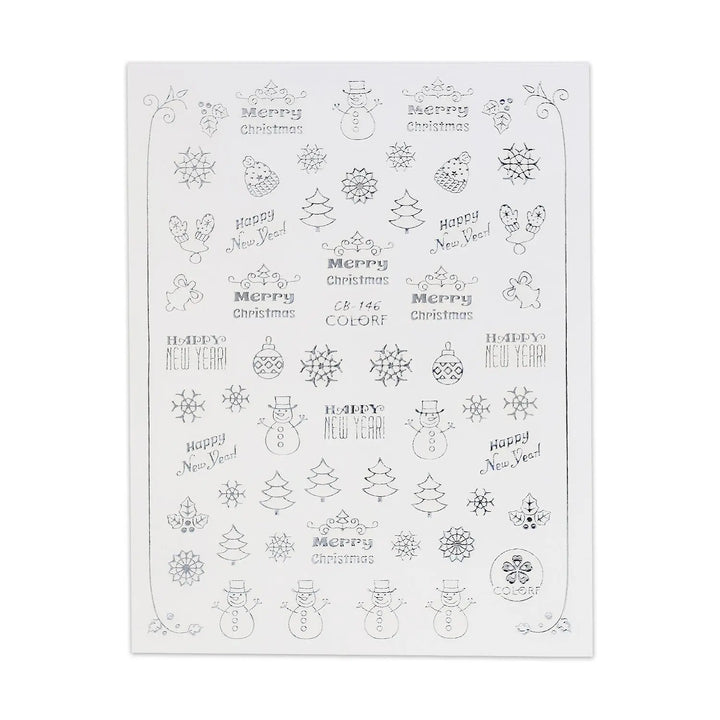 Christmas Sticker - Silver Snowman & Trees   Naio Nails