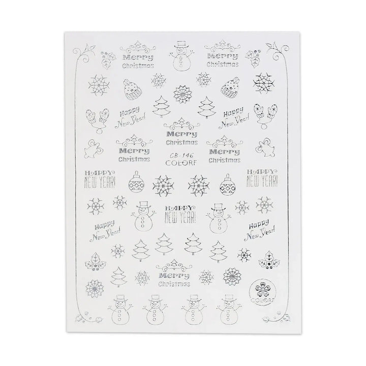 Christmas Sticker - Silver Snowman & Trees   Naio Nails