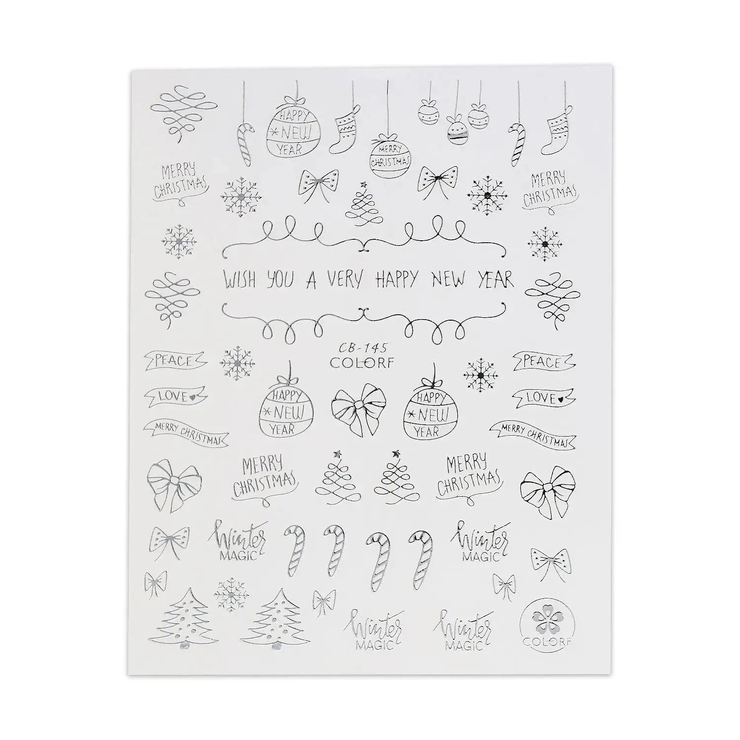 Christmas Sticker - Silver Slogans & Candy Canes   Naio Nails