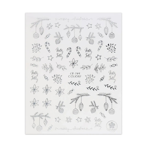 Christmas Sticker - Silver Baubles & Poinsettia   Naio Nails