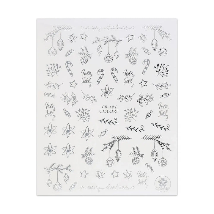 Christmas Sticker - Silver Baubles & Poinsettia   Naio Nails