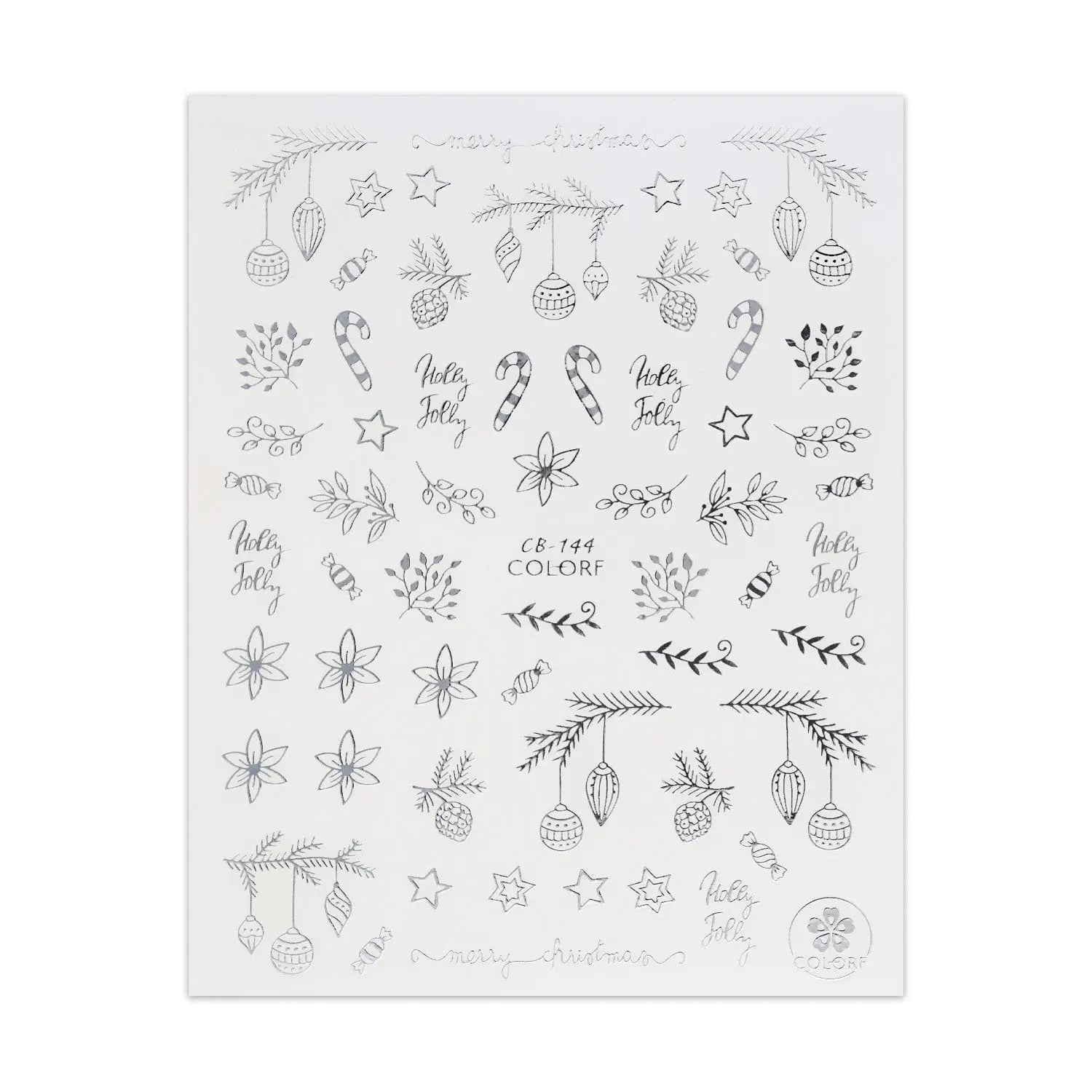 Christmas Sticker - Silver Baubles & Poinsettia   Naio Nails