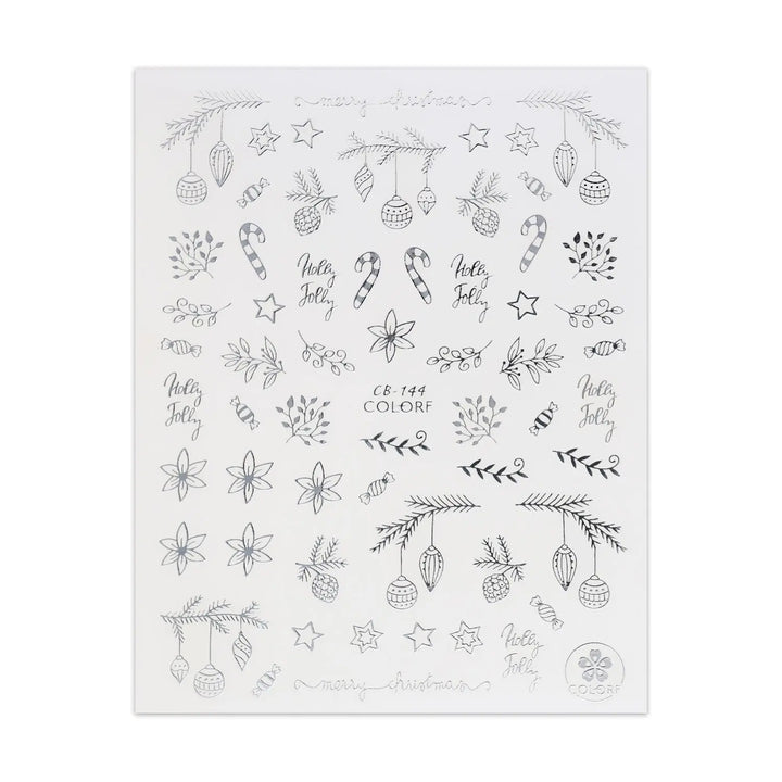 Christmas Sticker - Silver Baubles & Poinsettia   Naio Nails