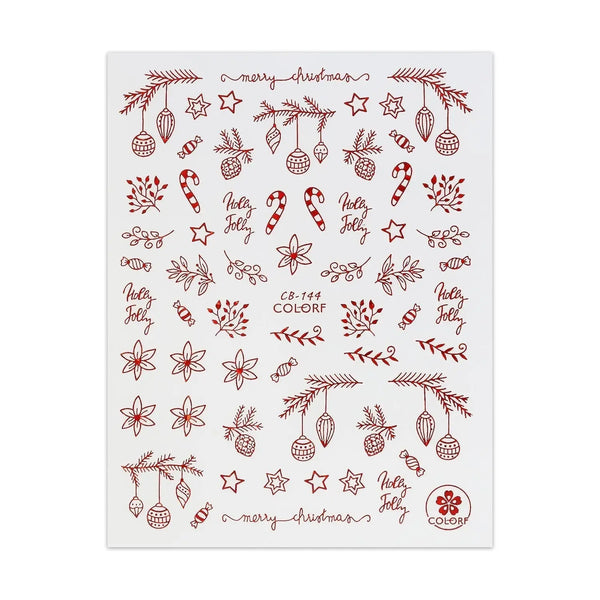Christmas Sticker - Red Baubles & Poinsettia   Naio Nails