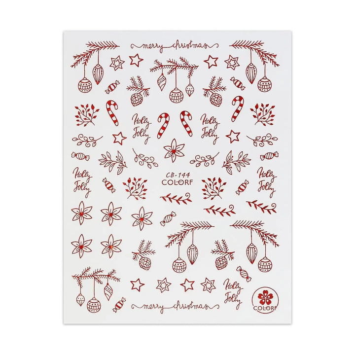 Christmas Sticker - Red Baubles & Poinsettia   Naio Nails