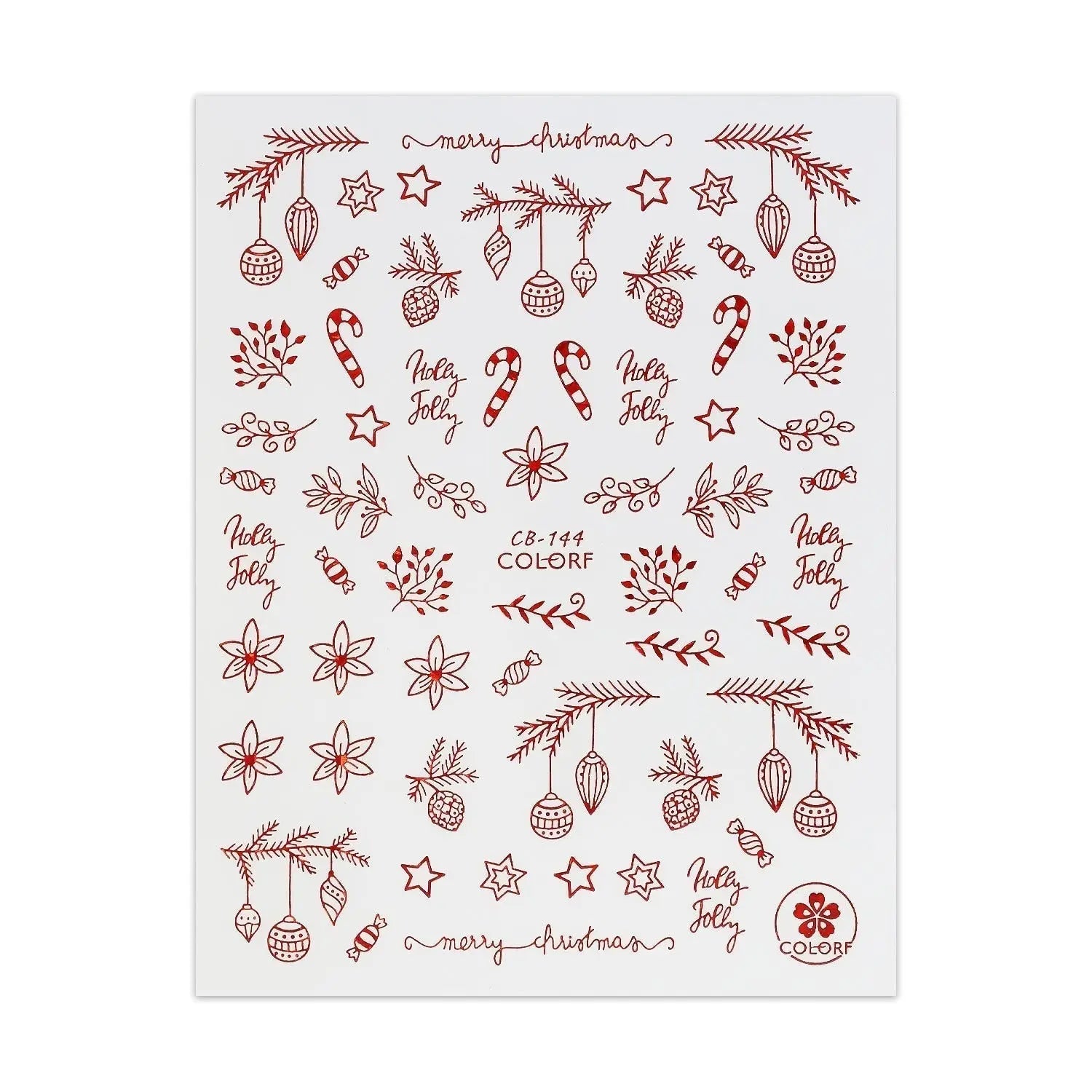 Christmas Sticker - Red Baubles & Poinsettia   Naio Nails