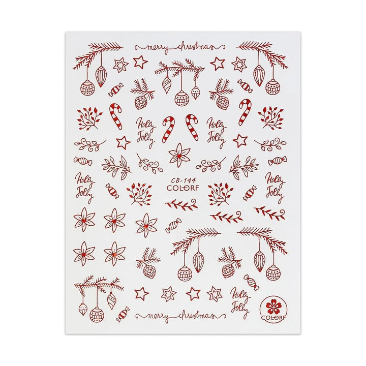 Christmas Sticker - Red Baubles & Poinsettia   Naio Nails