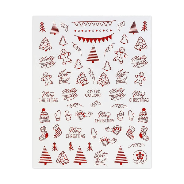 Red Christmas Sticker - Gingerbread Man, Stockings & Christmas Tree   Naio Nails