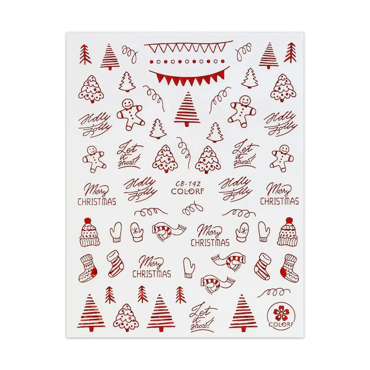 Red Christmas Sticker - Gingerbread Man, Stockings & Christmas Tree   Naio Nails
