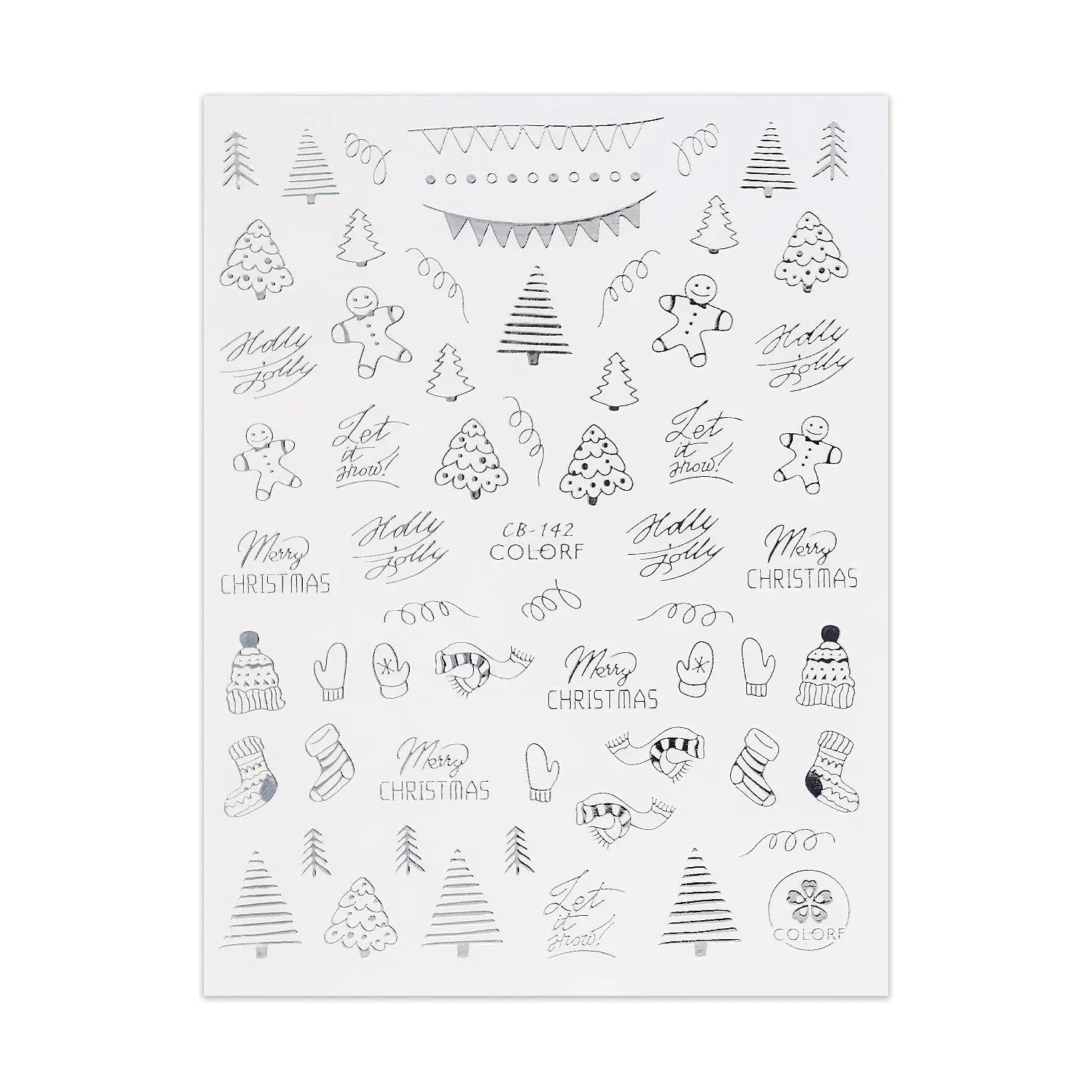 Silver Christmas Sticker - Gingerbread Man, Stockings & Christmas Tree   Naio Nails