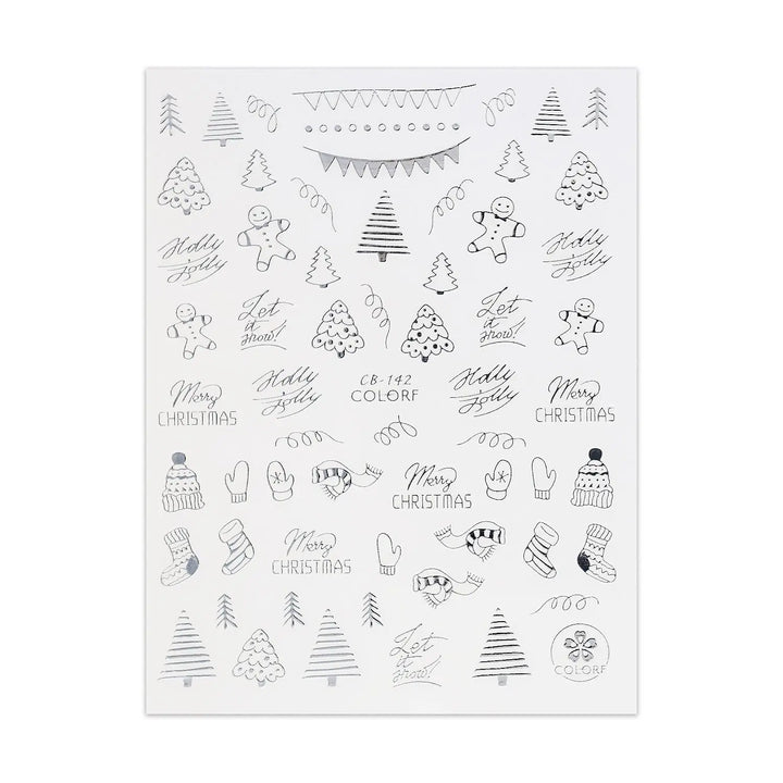 Silver Christmas Sticker - Gingerbread Man, Stockings & Christmas Tree   Naio Nails