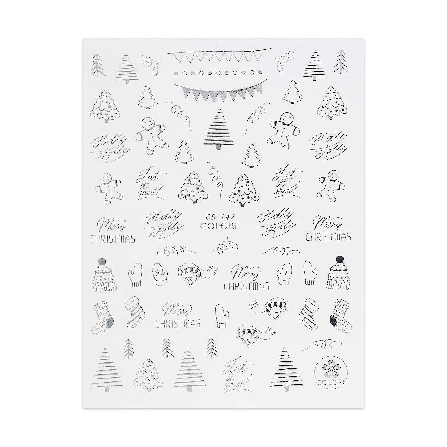Silver Christmas Sticker - Gingerbread Man, Stockings & Christmas Tree   Naio Nails