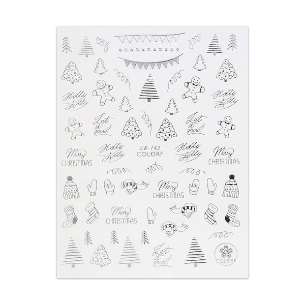 Silver Christmas Sticker - Gingerbread Man, Stockings & Christmas Tree   Naio Nails