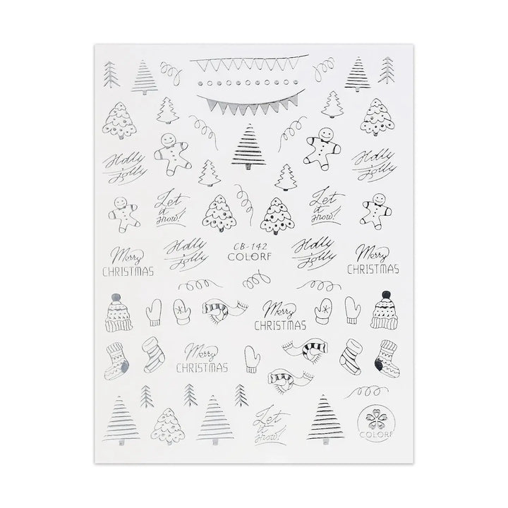 Silver Christmas Sticker - Gingerbread Man, Stockings & Christmas Tree   Naio Nails