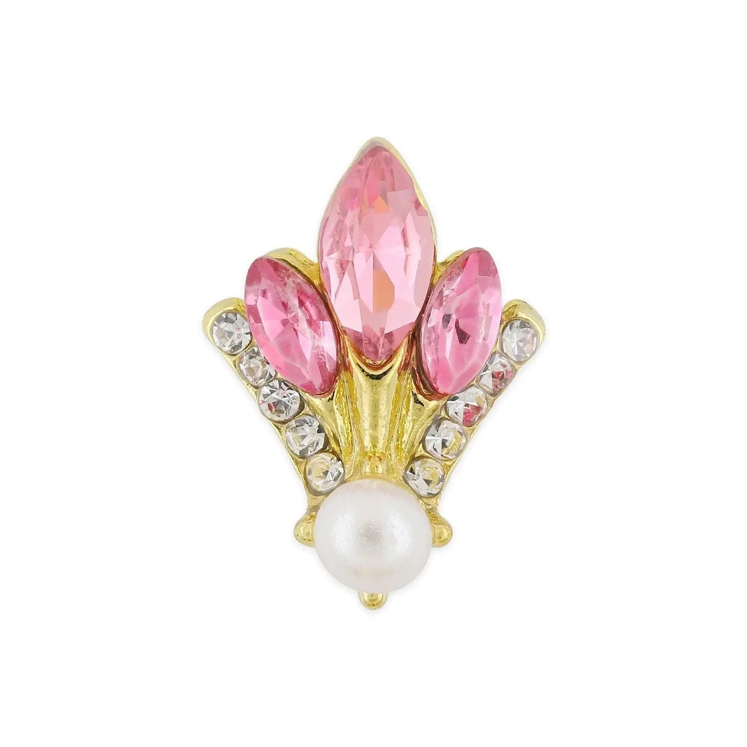 Pot of 10 Charms - Gold, Pink Crystal & Pearl Fleur-de-lis   Naio Nails