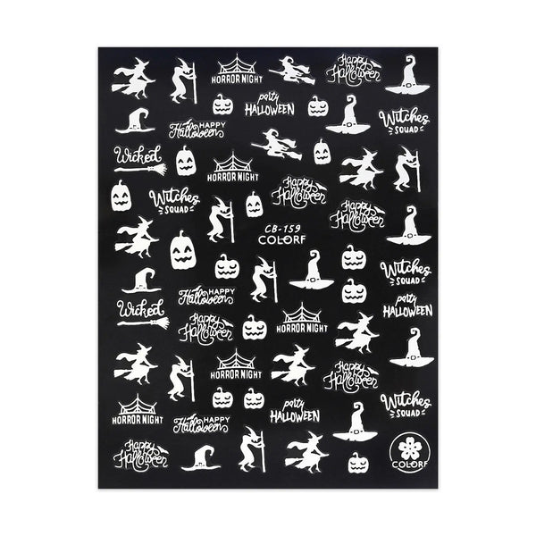 Halloween Stickers - Jack o' Lanterns & Witches - White   Naio Nails