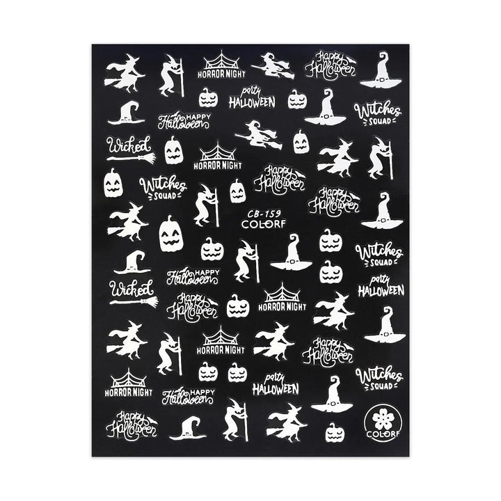 Halloween Stickers - Jack o' Lanterns & Witches - White   Naio Nails