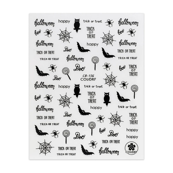 Halloween Stickers - Slogans, Bats & Owls - Black   Naio Nails