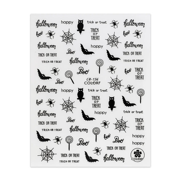 Halloween Stickers - Slogans, Bats & Owls - Black   Naio Nails