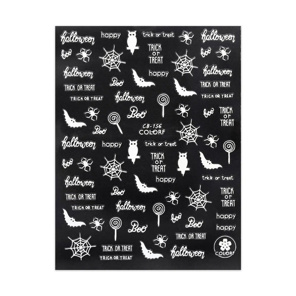 Halloween Stickers - Slogans, Bats & Owls - White   Naio Nails