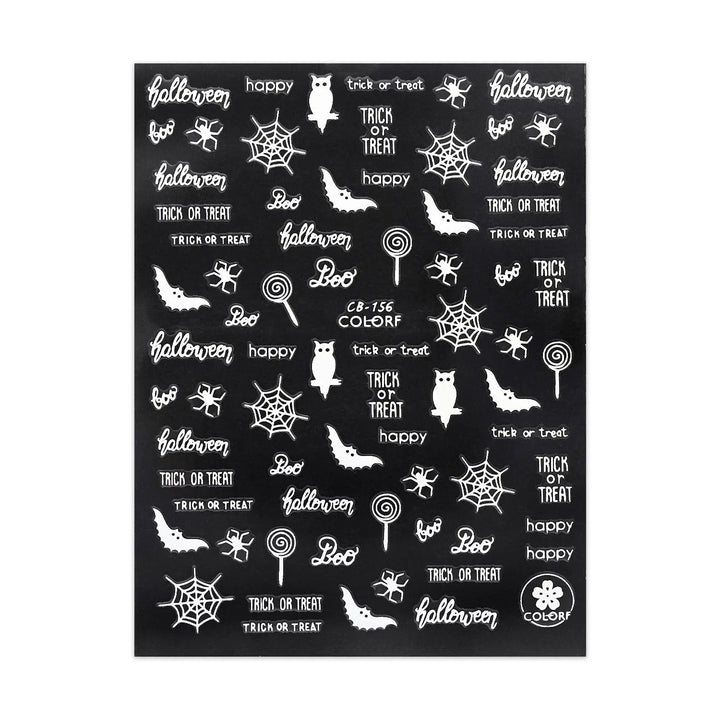 Halloween Stickers - Slogans, Bats & Owls - White   Naio Nails