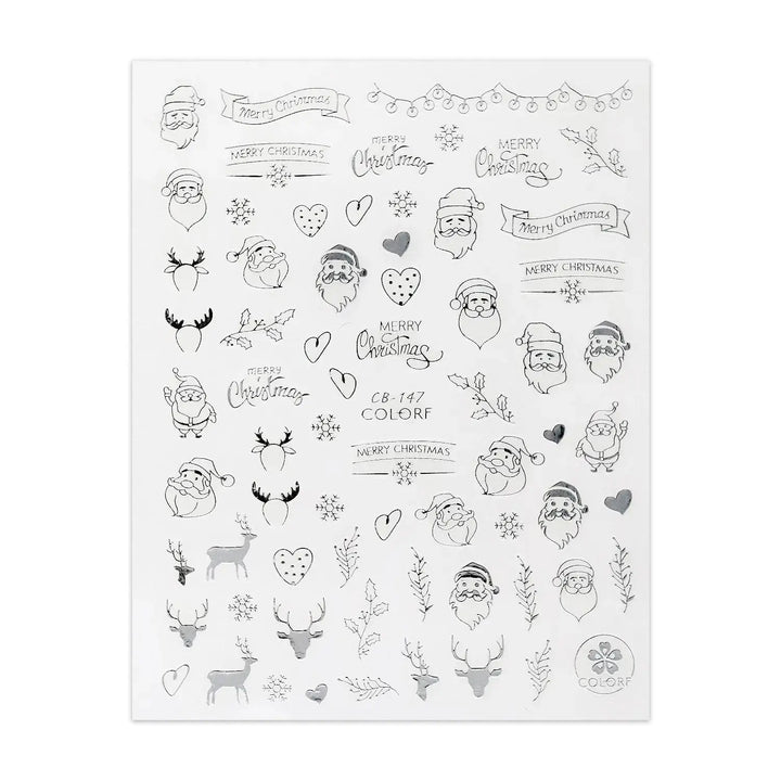 Christmas Sticker - Silver Santa, Holly & Mistletoe   Naio Nails