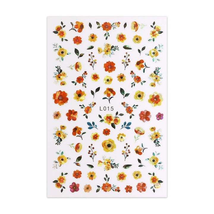 Metallic Sticker Sheet - Orange Flowers   Naio Nails