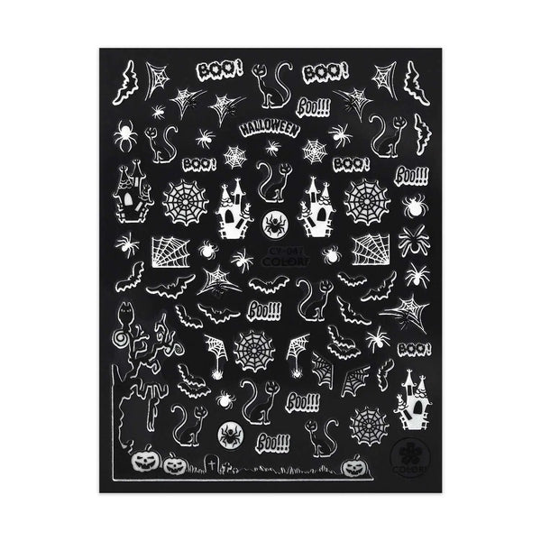 Glow in the Dark Halloween Stickers - Haunted House & Bats - Black & White   Naio Nails