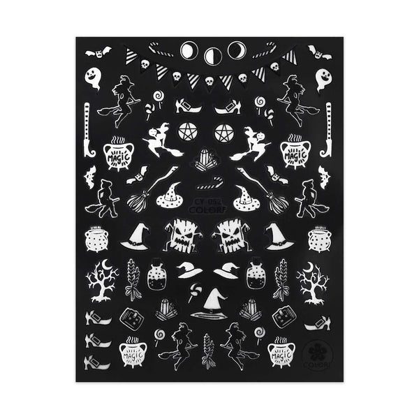 Glow in the Dark Halloween Stickers - Magic & Witches - Black & White   Naio Nails