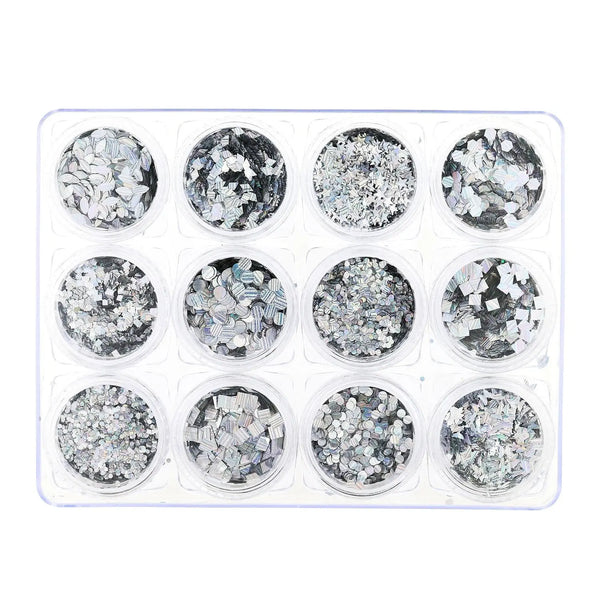 Glitter Set - NGS-005 - Chunky Silver Holographic Shapes   Naio Nails