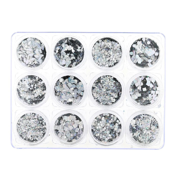 Glitter Set - NGS-005 - Chunky Silver Holographic Shapes   Naio Nails