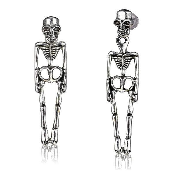 Movable Gothic Skull Skeleton Drop Earrings (1 Pair, Silver)   Naio Nails